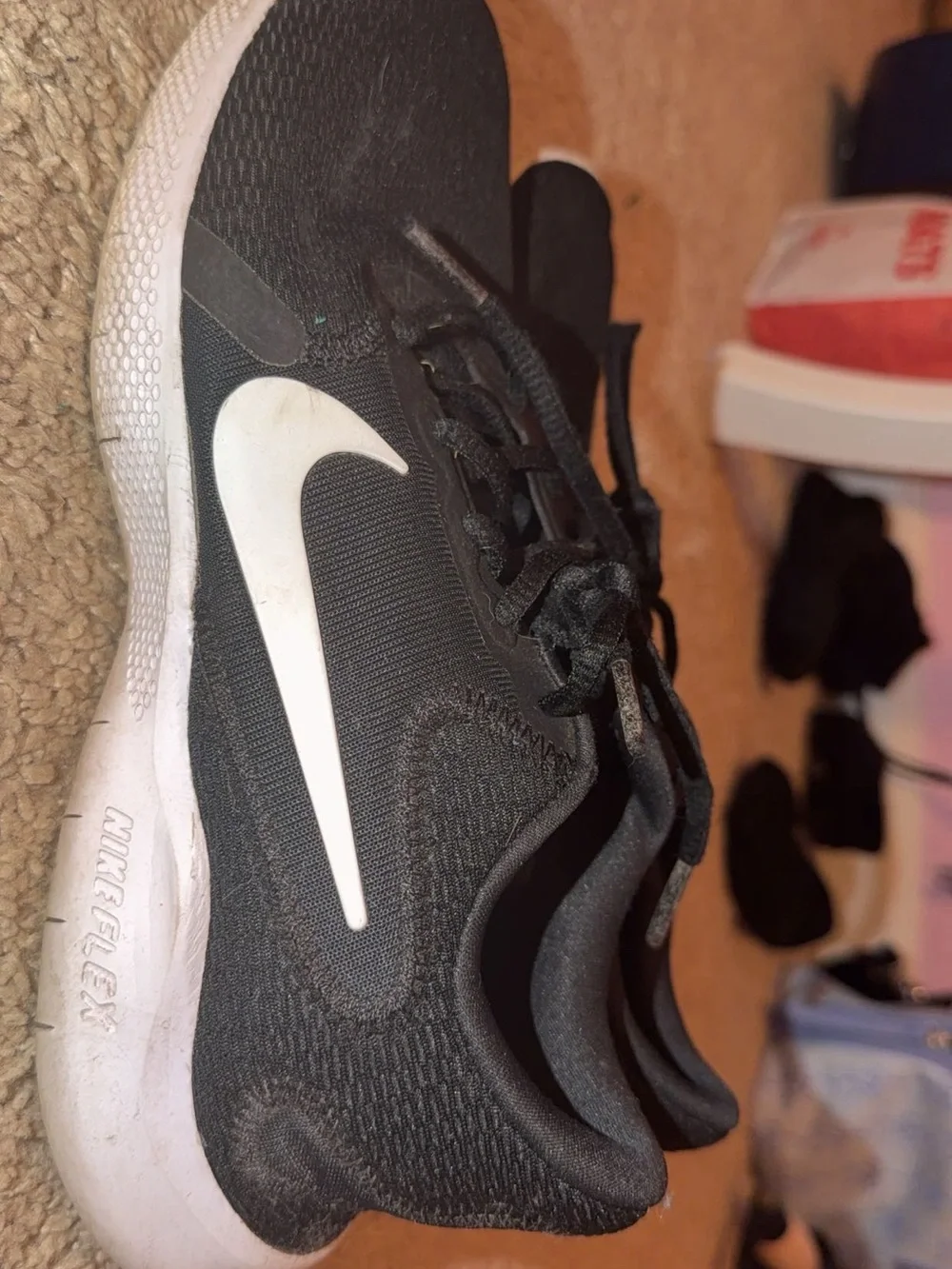 Black kids Athletic Sneakers with White Swoosh